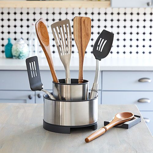 Kitchen Utensils Set Rotated Holder Kitchen Slotted Spatula Cooking Gadget  Large Spoon Cooking Utensils Set with